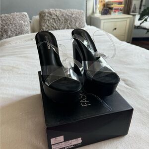 Black and clear heels